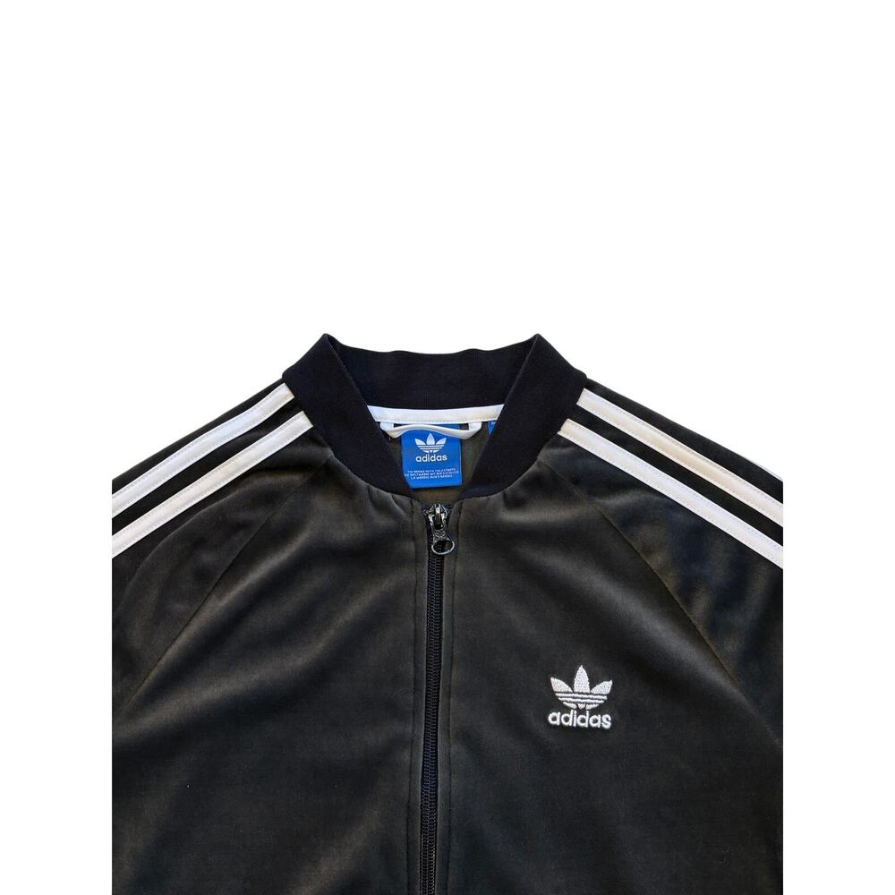 Adidas Track Jacket Girl Large Gray Velour Velvet Full Zip Streetwear Hip Hop - Picture 3 of 10